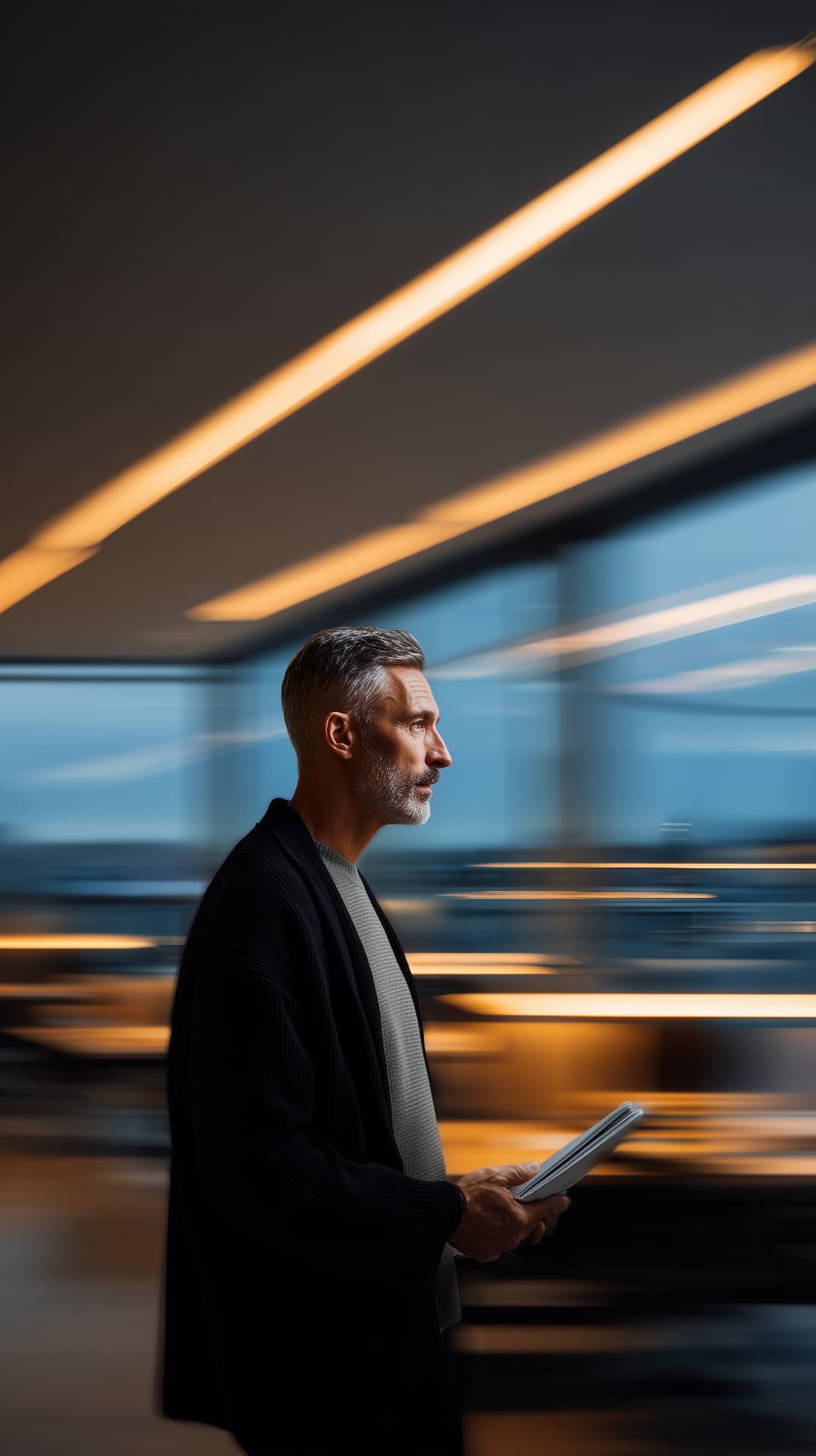 A leader ascending a vast concrete staircase toward the light