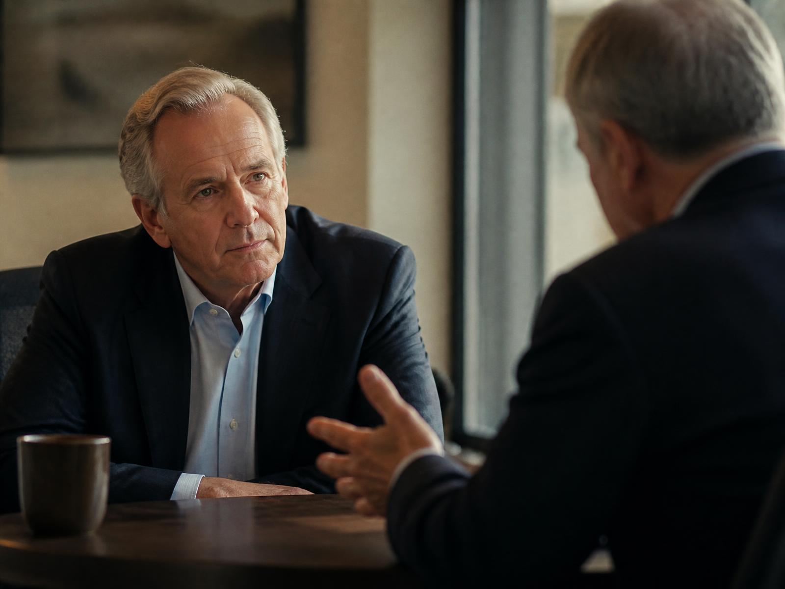 Two senior executives in close strategic conversation