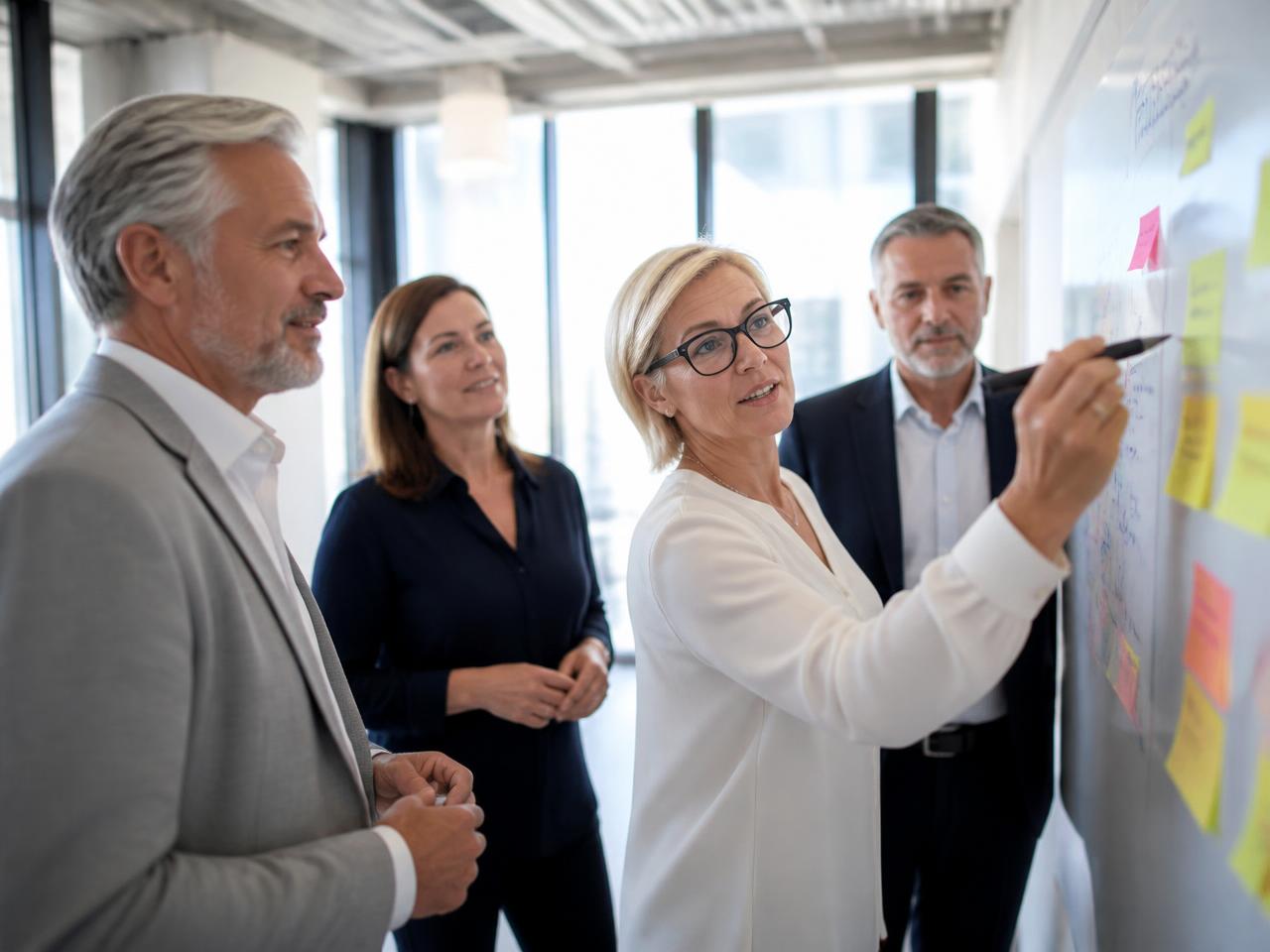 Senior executives working together in a leadership workshop